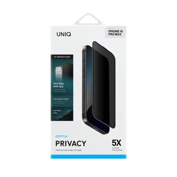 UNIQ OPTIX PROTECTION EDGE TO EDGE 9H TEMPERED GLASS FOR IPHONE 16 | PRIVACY
